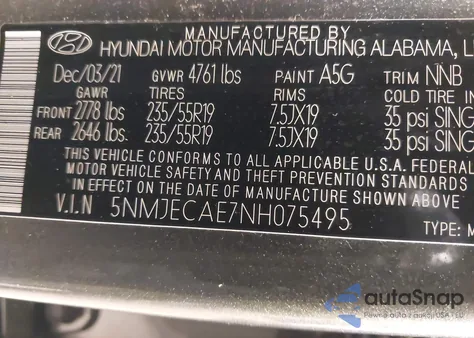 2022 Hyundai Tucson Limited z USA, uszkodzony, nr VIN 5NMJECAE7NH075495